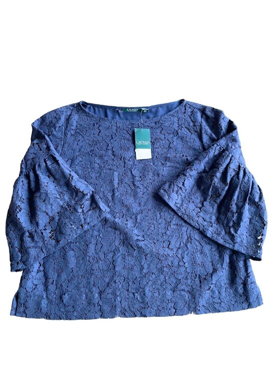 Lauren Ralph Lauren Tops - Entire Closet $5! $145 NEW Lauren Ralph Lauren Navy Blue Lace Bell Sleeve Top